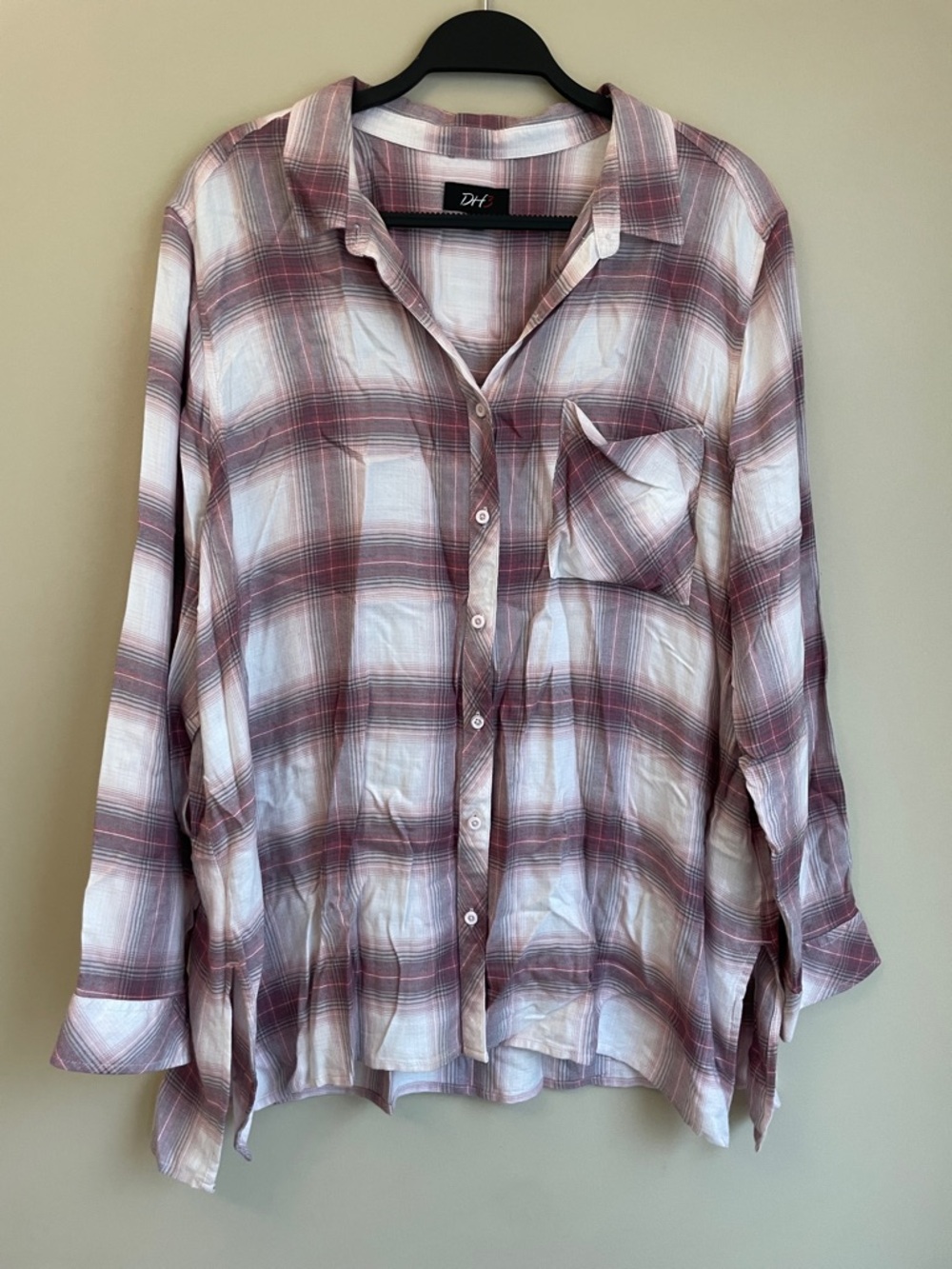 DH3 Soft Lightweight Plaid Button-Up Shirt in Mauve and White Size 2XL